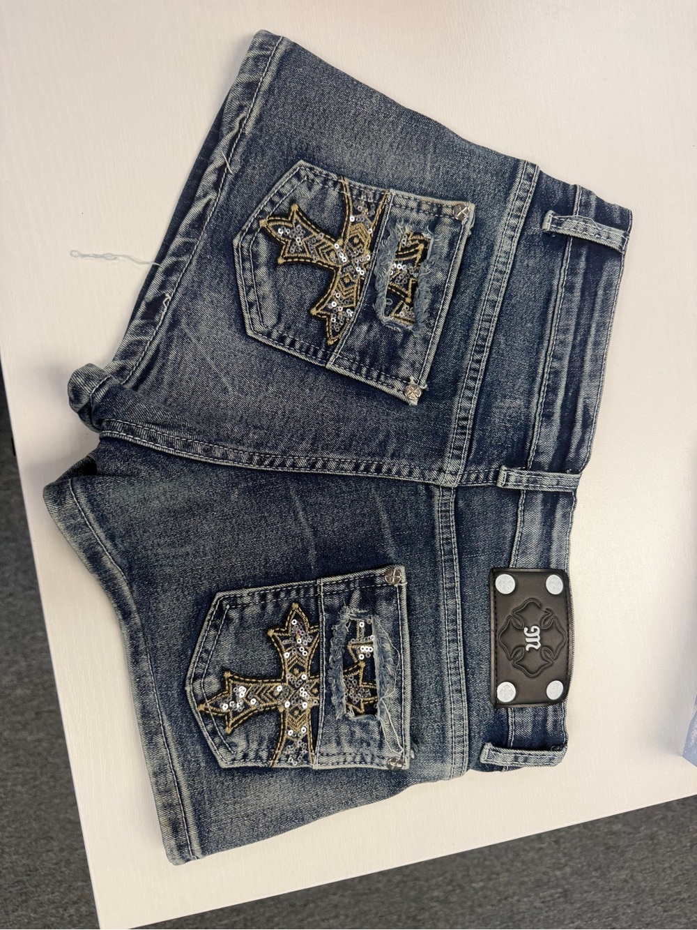 Miss Me Dark Blue Embellished Denim Shorts